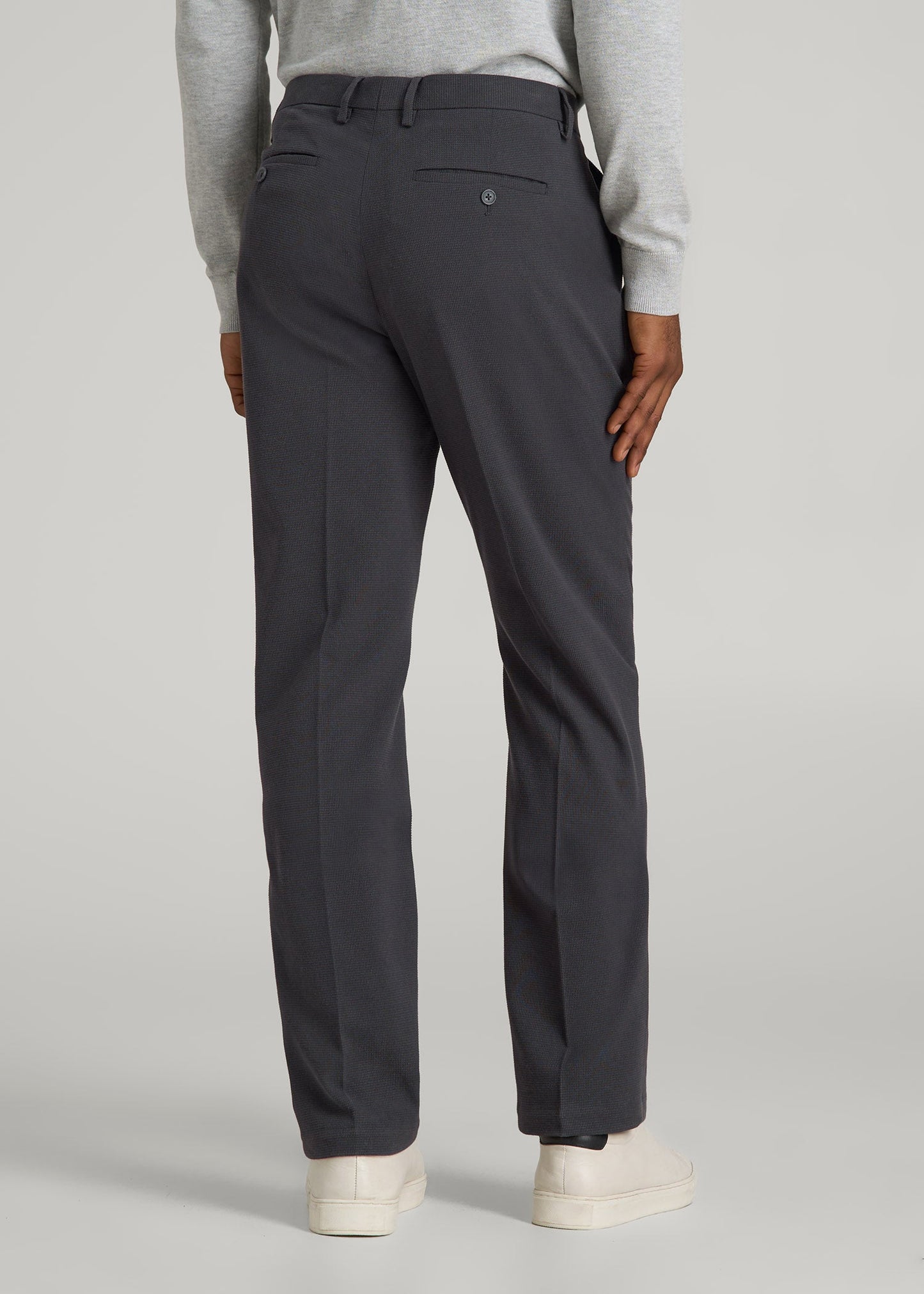 American Tall Men Textured Garment Washed Stretch Cotton Suit Pants for Tall Men in Iron Grey