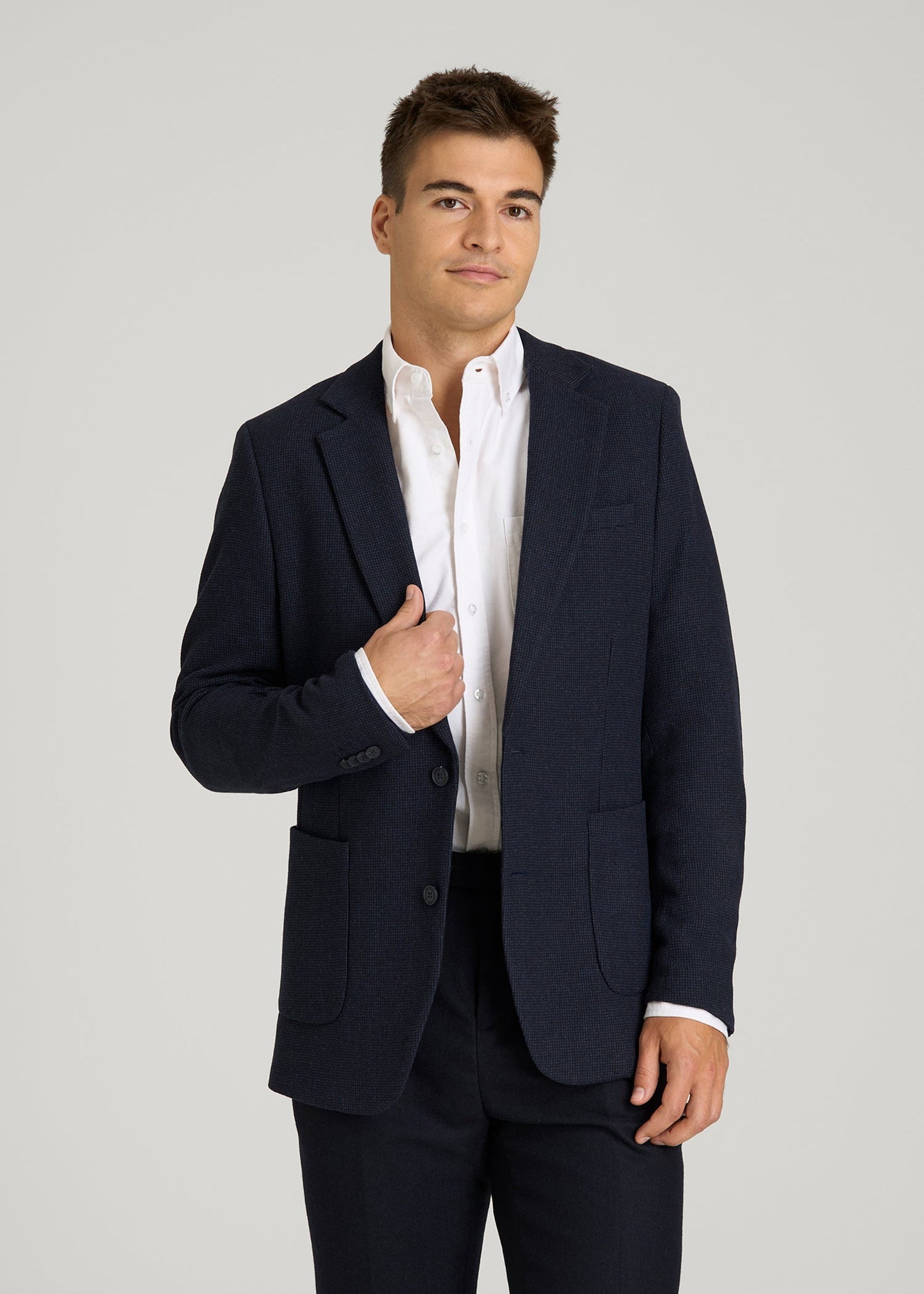 American Tall Men Wool Blend Blazer for Tall Men in Blue Birdseye