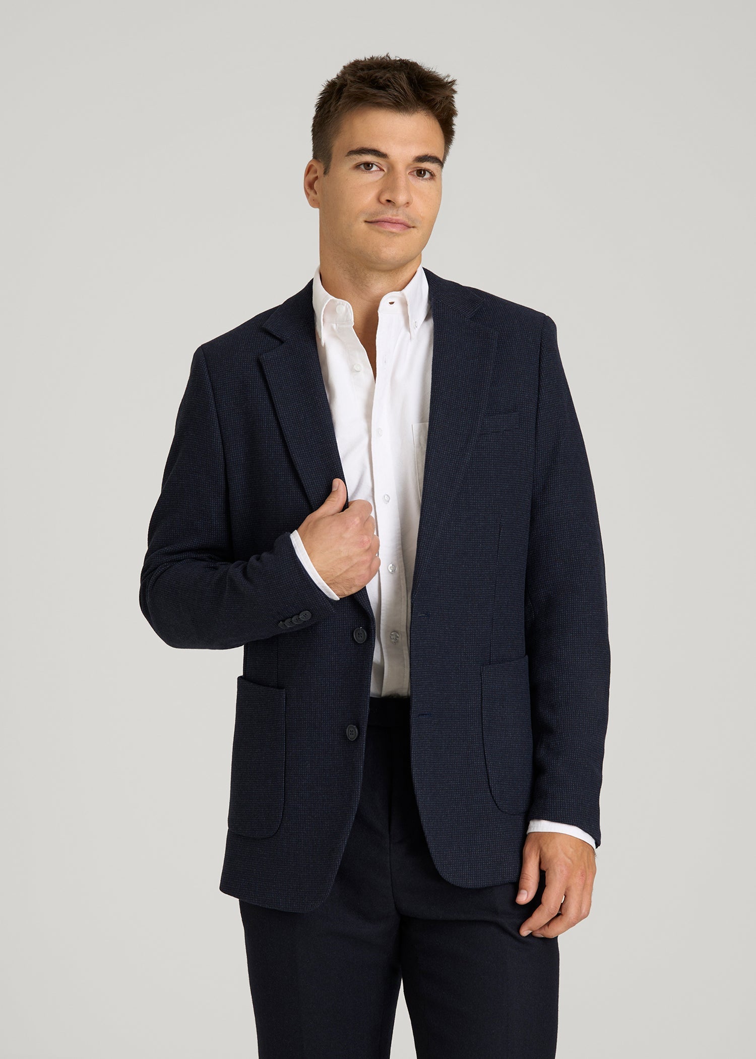 American Tall Men Wool Blend Blazer for Tall Men in Blue Birdseye