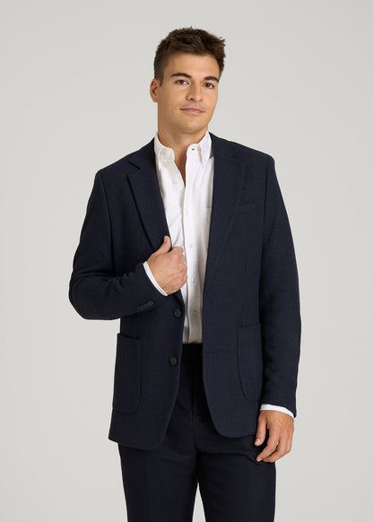 American Tall Men Wool Blend Blazer for Tall Men in Blue Birdseye