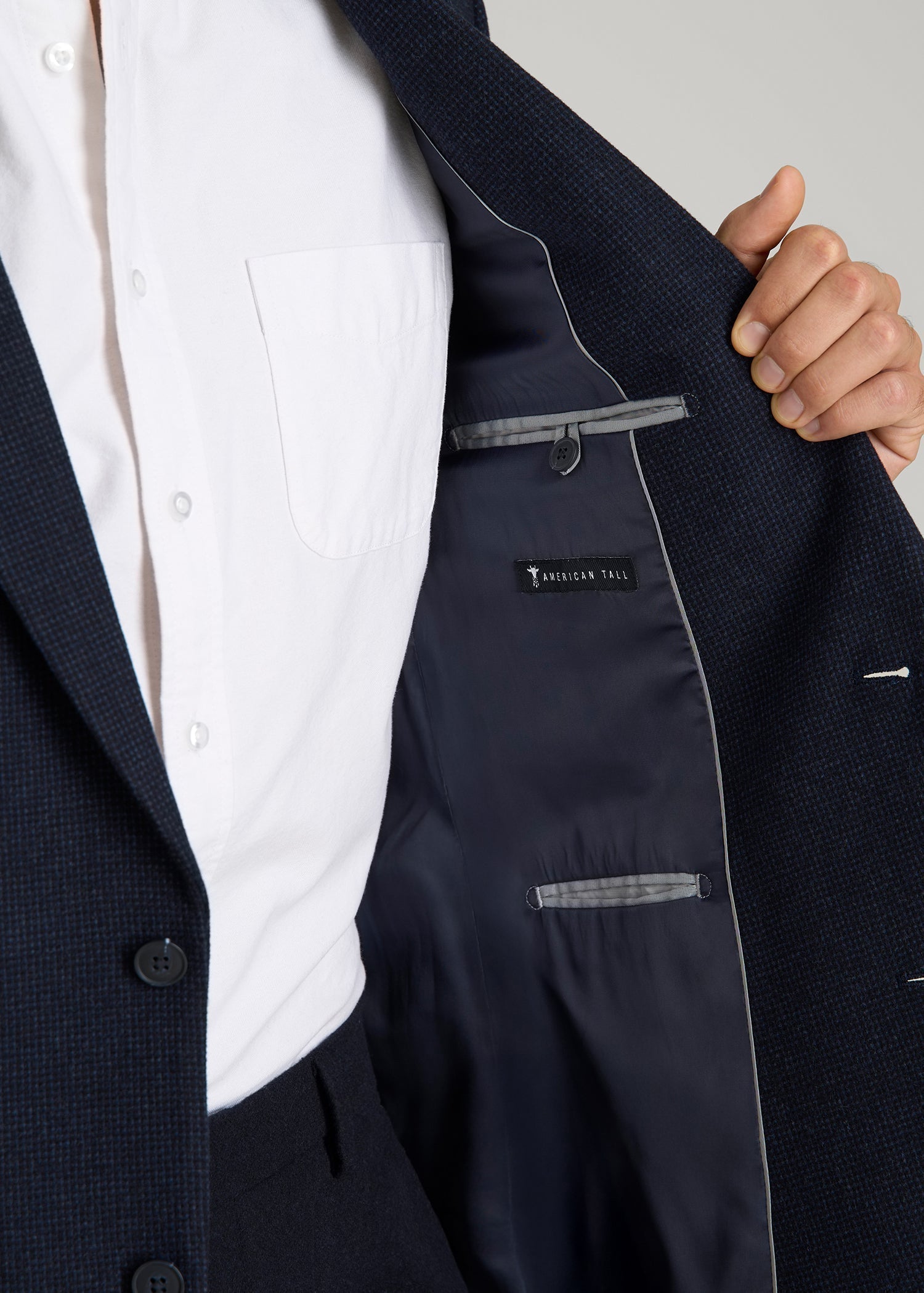 American Tall Men Wool Blend Blazer for Tall Men in Blue Birdseye