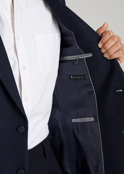 American Tall Men Wool Blend Blazer for Tall Men in Blue Birdseye