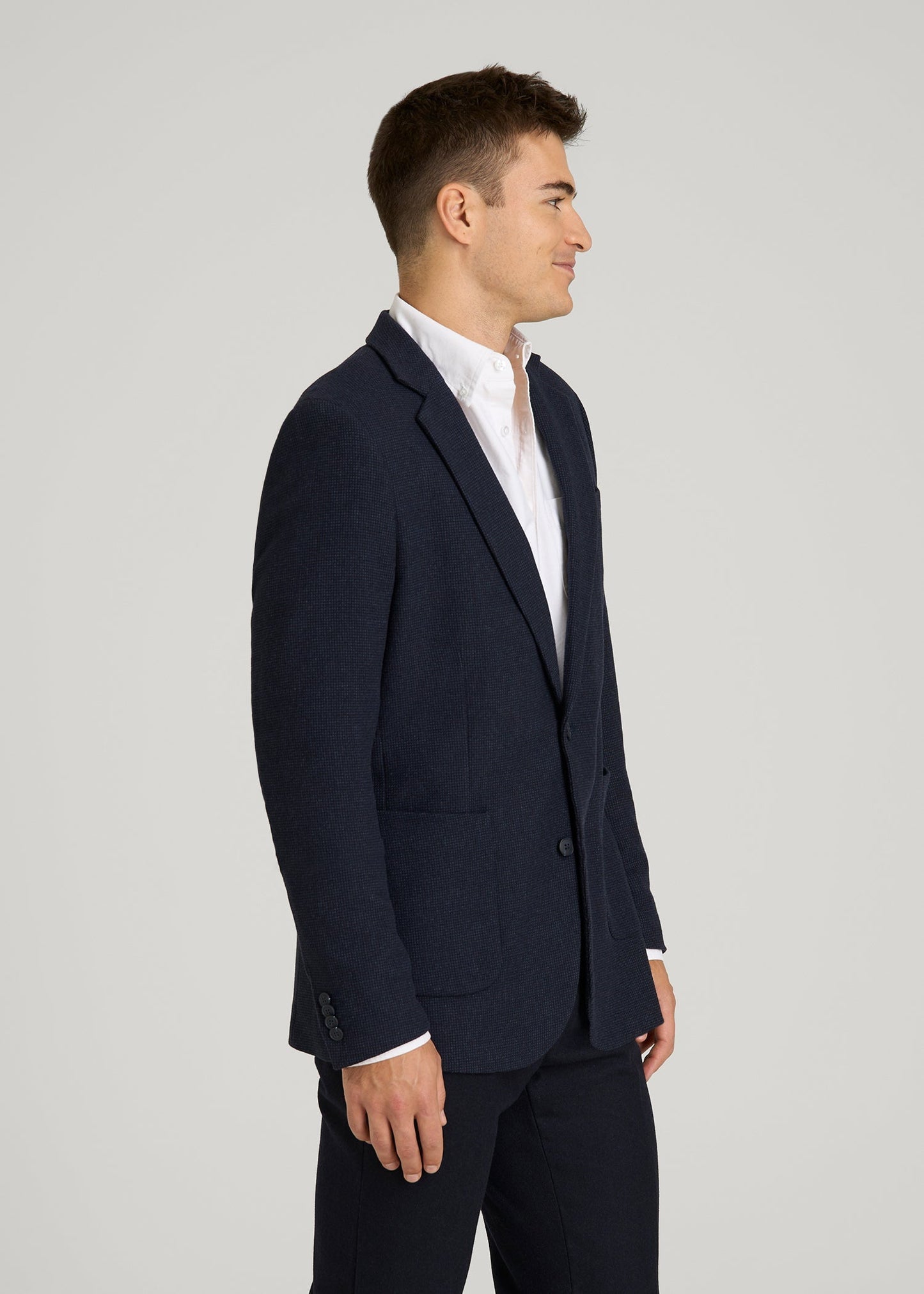 American Tall Men Wool Blend Blazer for Tall Men in Blue Birdseye