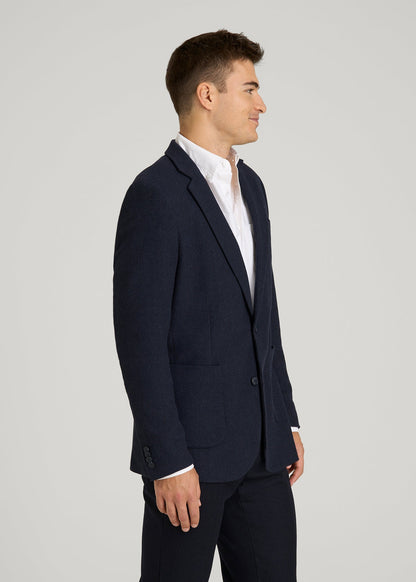 American Tall Men Wool Blend Blazer for Tall Men in Blue Birdseye