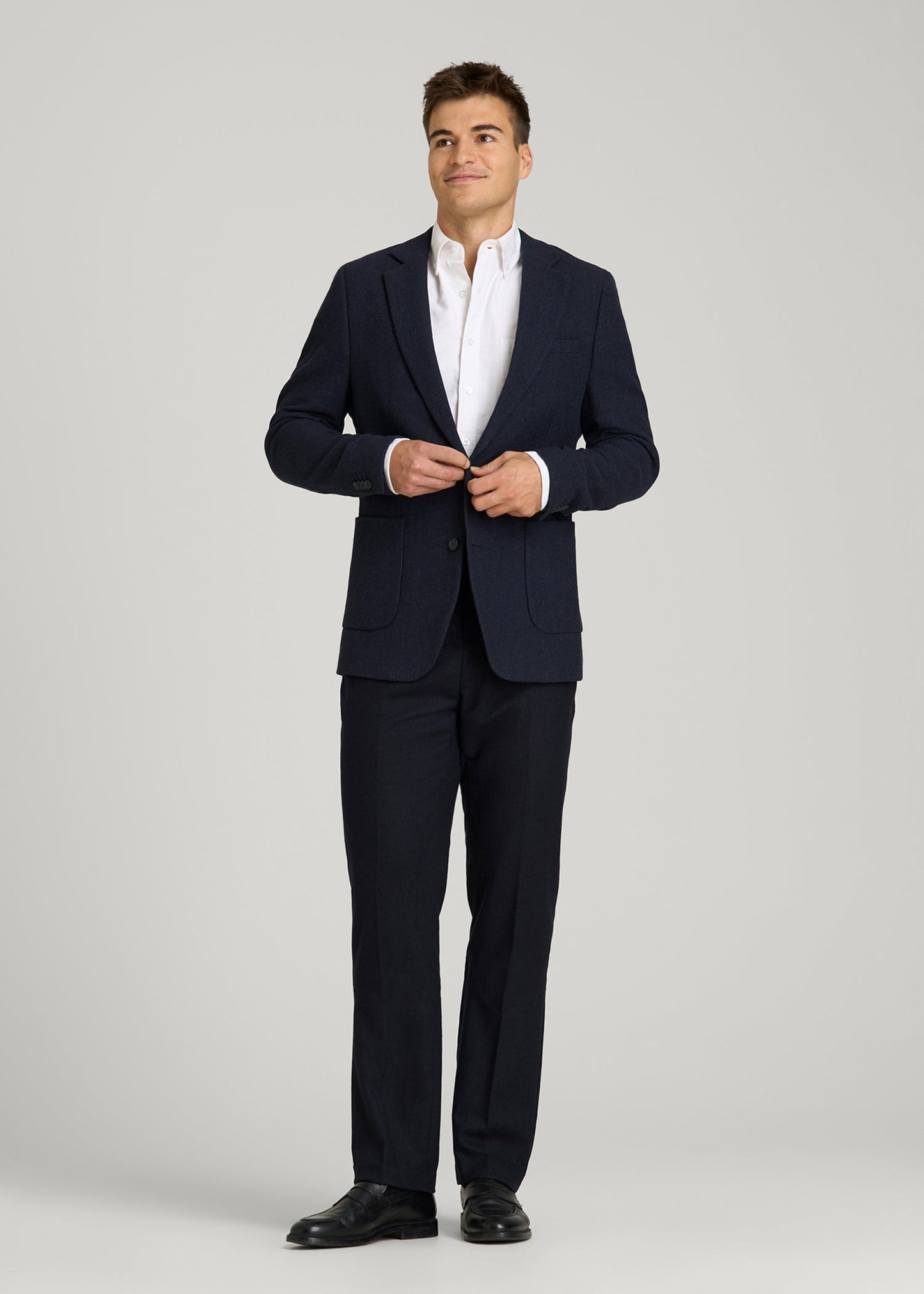 American Tall Men Wool Blend Blazer for Tall Men in Blue Birdseye
