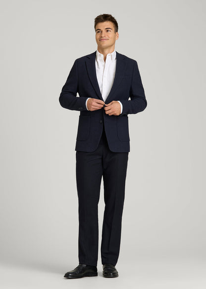 American Tall Men Wool Blend Blazer for Tall Men in Blue Birdseye