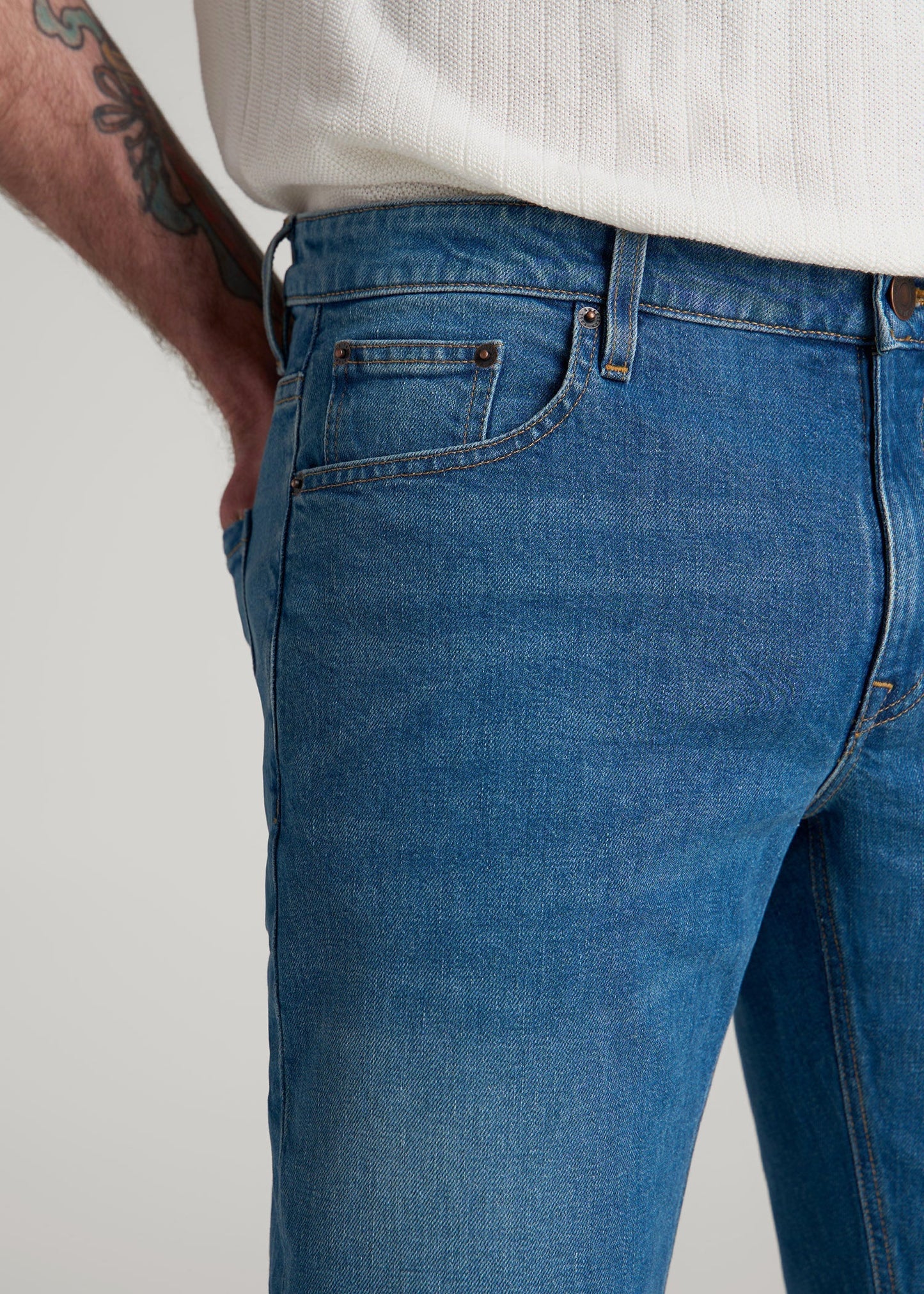 American Tall Men Americana Collection Carman Tapered Fit Jeans For Tall Men in Sail Blue