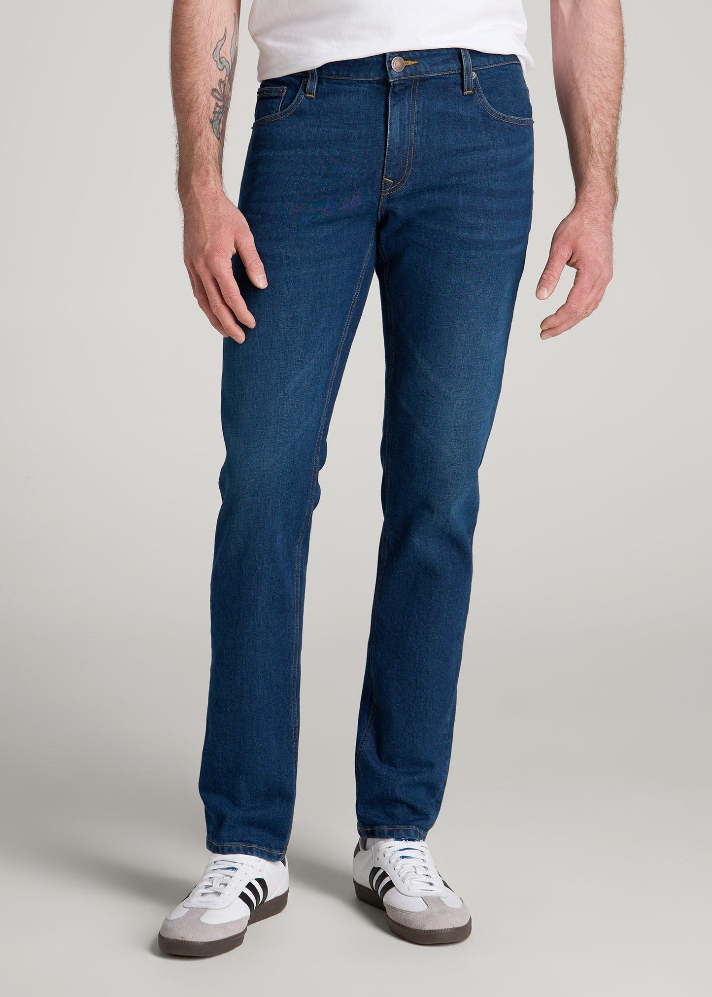 American Tall Men Americana Collection Carman Tapered Fit Jeans For Tall Men in Crown Blue