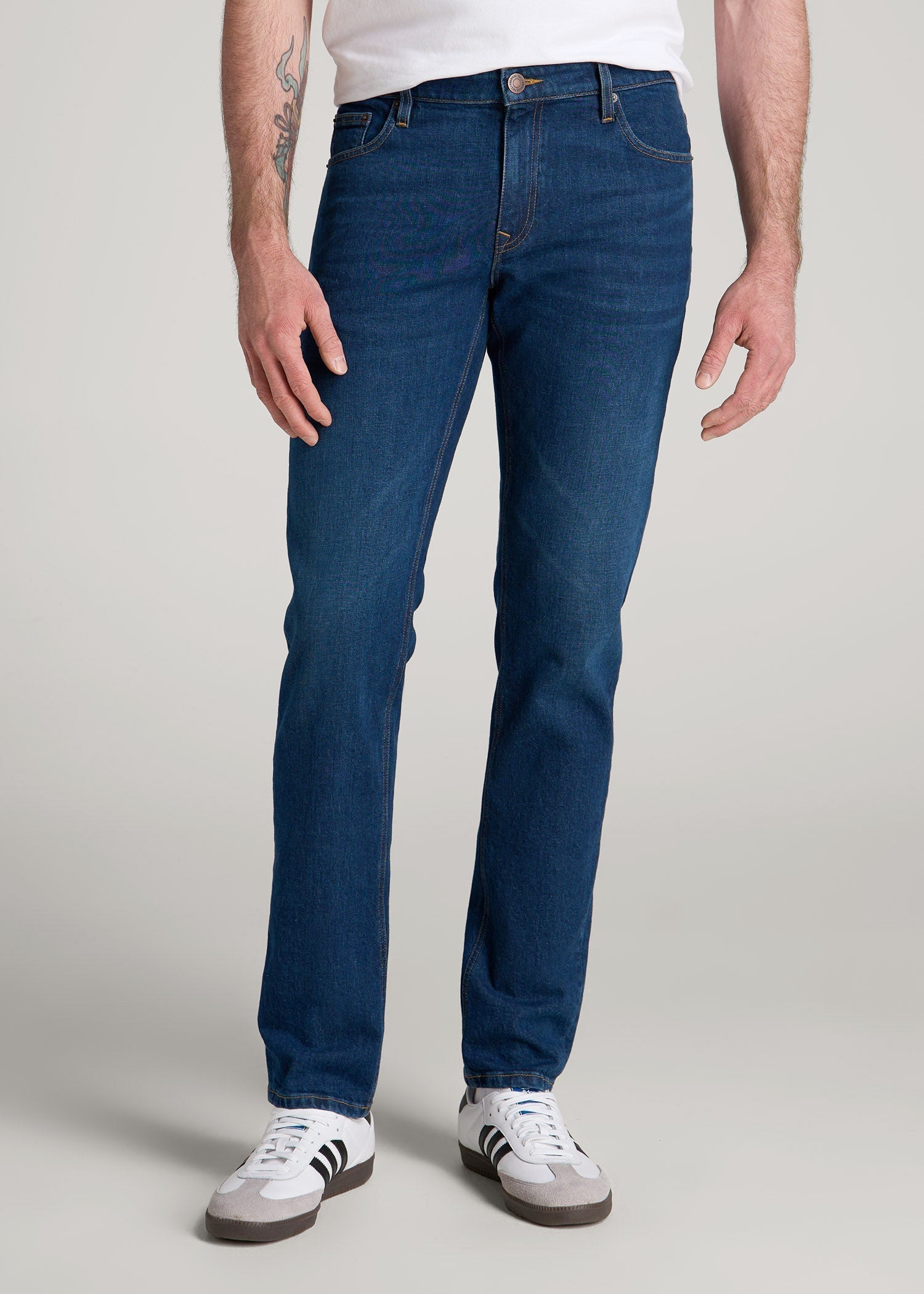 American Tall Men Americana Collection Carman Tapered Fit Jeans For Tall Men in Crown Blue