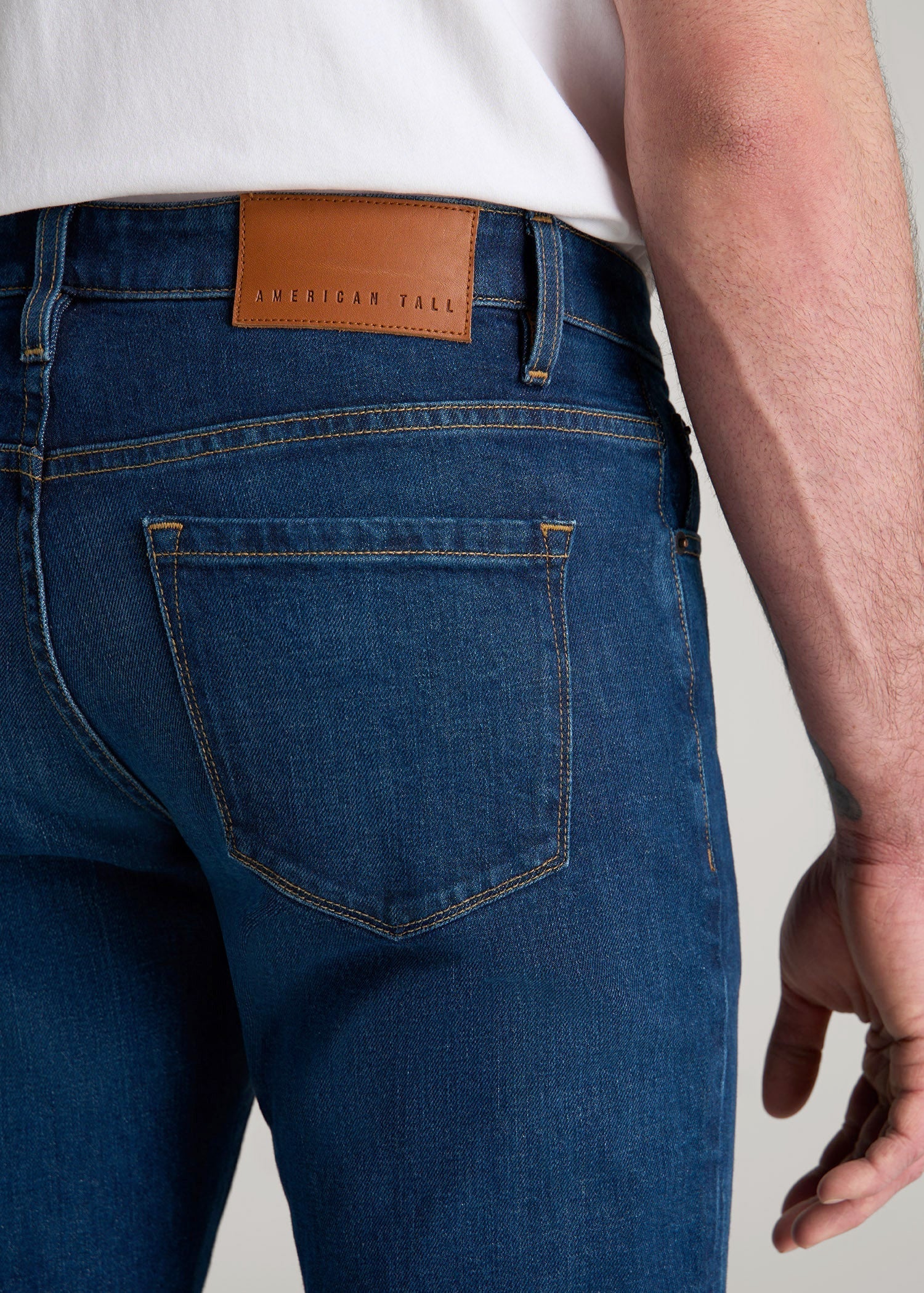 American Tall Men Americana Collection Carman Tapered Fit Jeans For Tall Men in Crown Blue