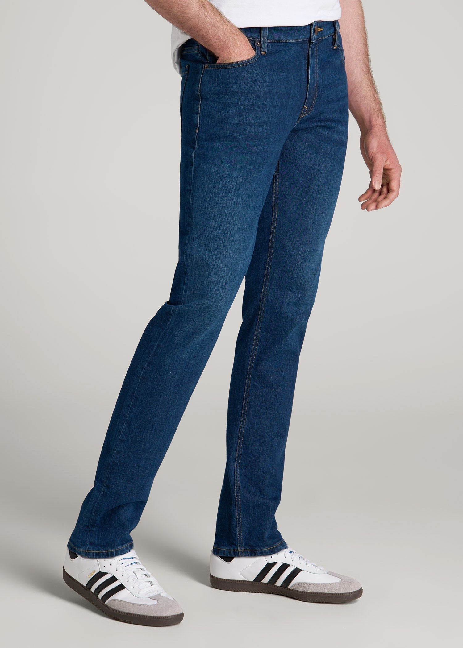 American Tall Men Americana Collection Carman Tapered Fit Jeans For Tall Men in Crown Blue