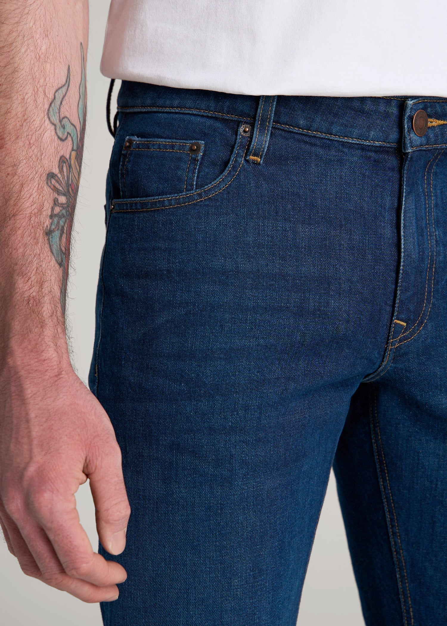 American Tall Men Americana Collection Carman Tapered Fit Jeans For Tall Men in Crown Blue