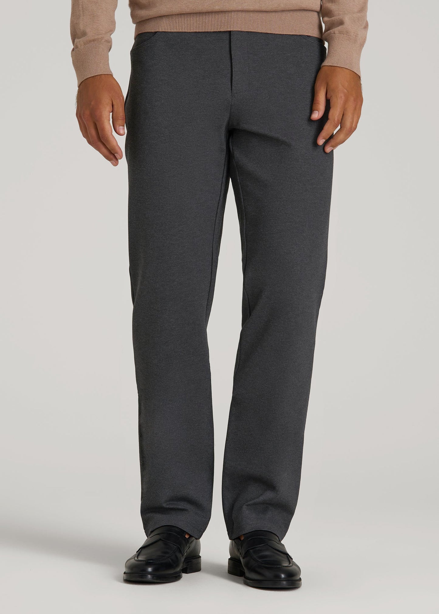 American Tall Men Soft Flex Ponte Pants for Tall Men in Dark Charcoal Heather