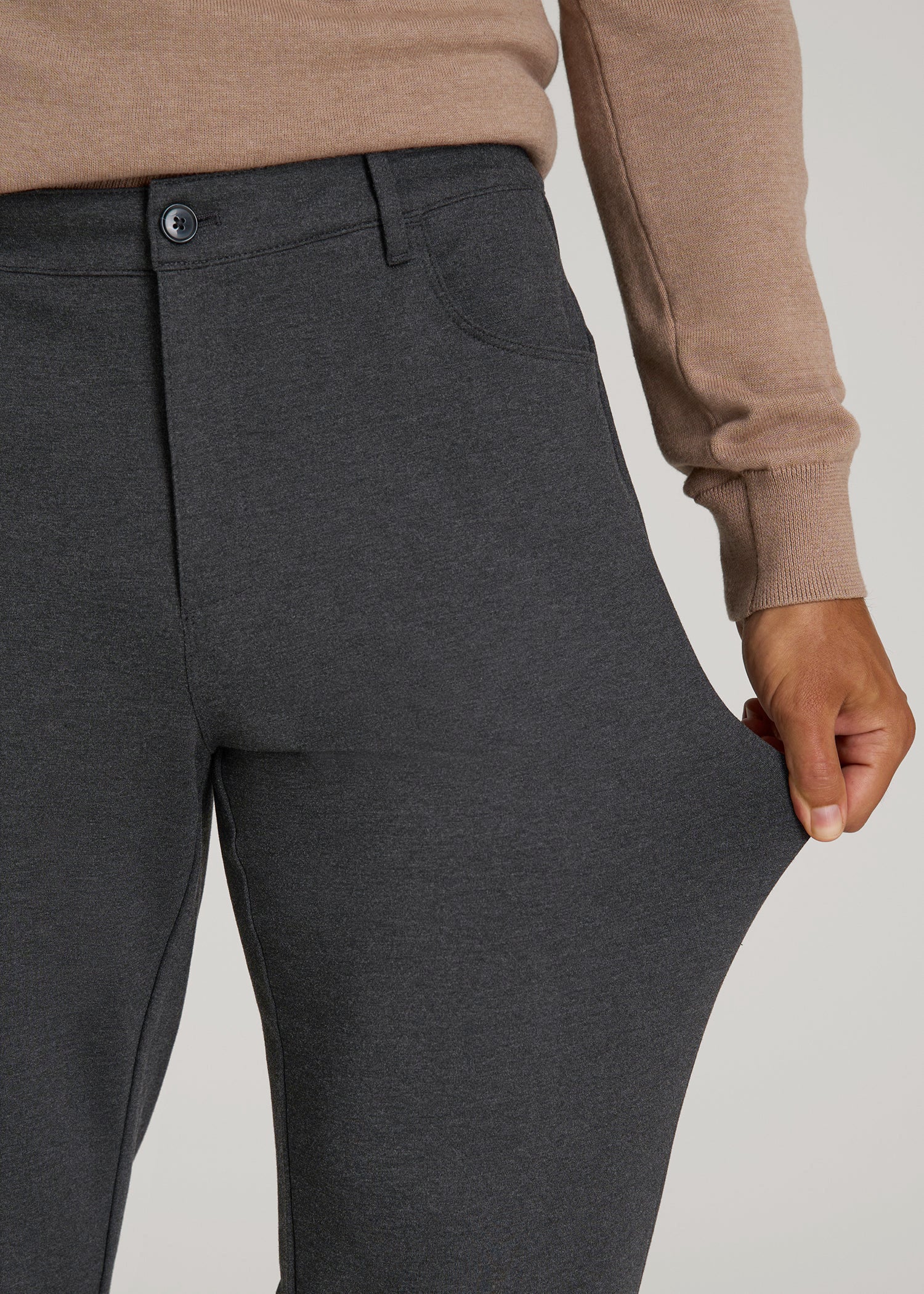 American Tall Men Soft Flex Ponte Pants for Tall Men in Dark Charcoal Heather