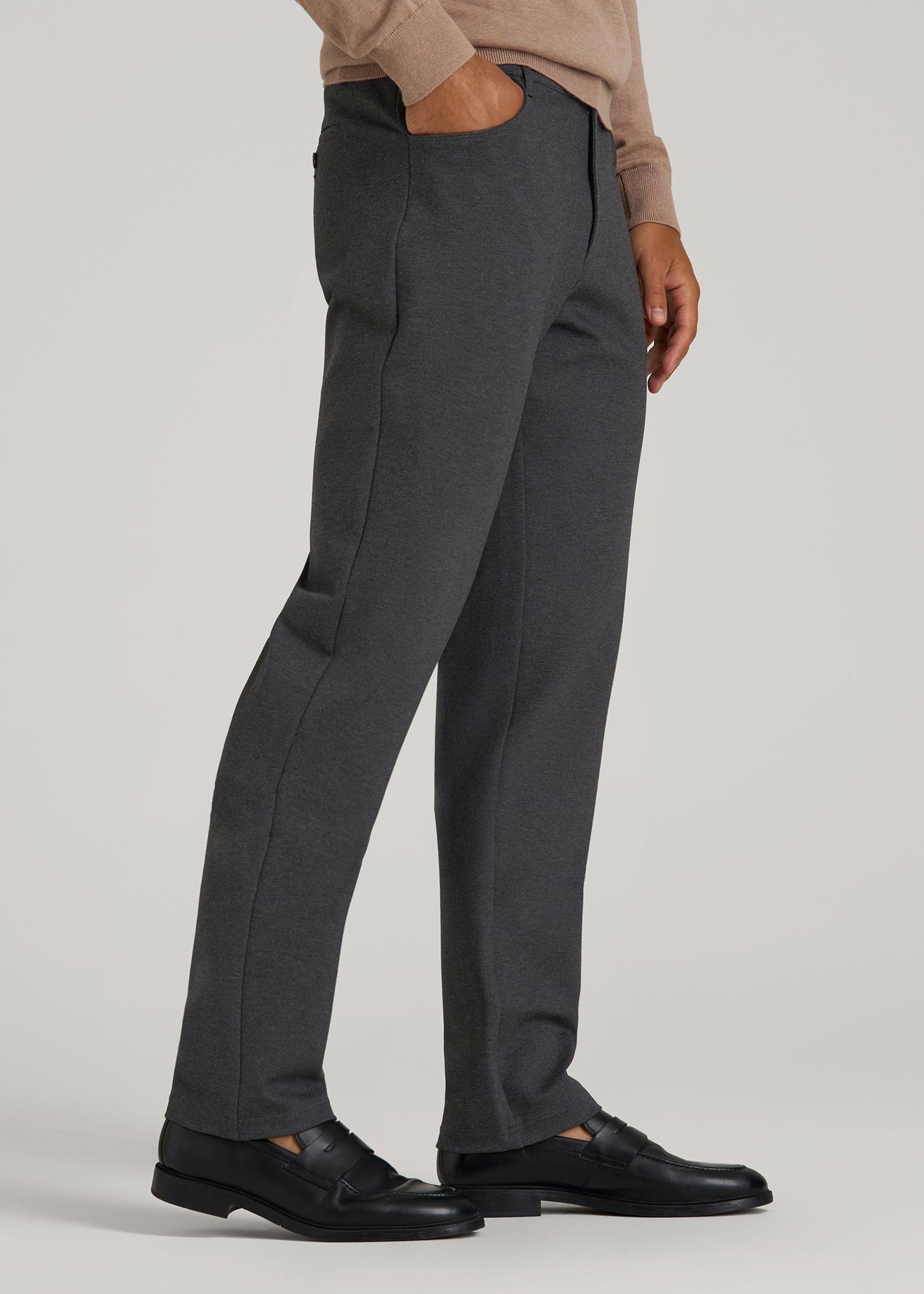 American Tall Men Soft Flex Ponte Pants for Tall Men in Dark Charcoal Heather