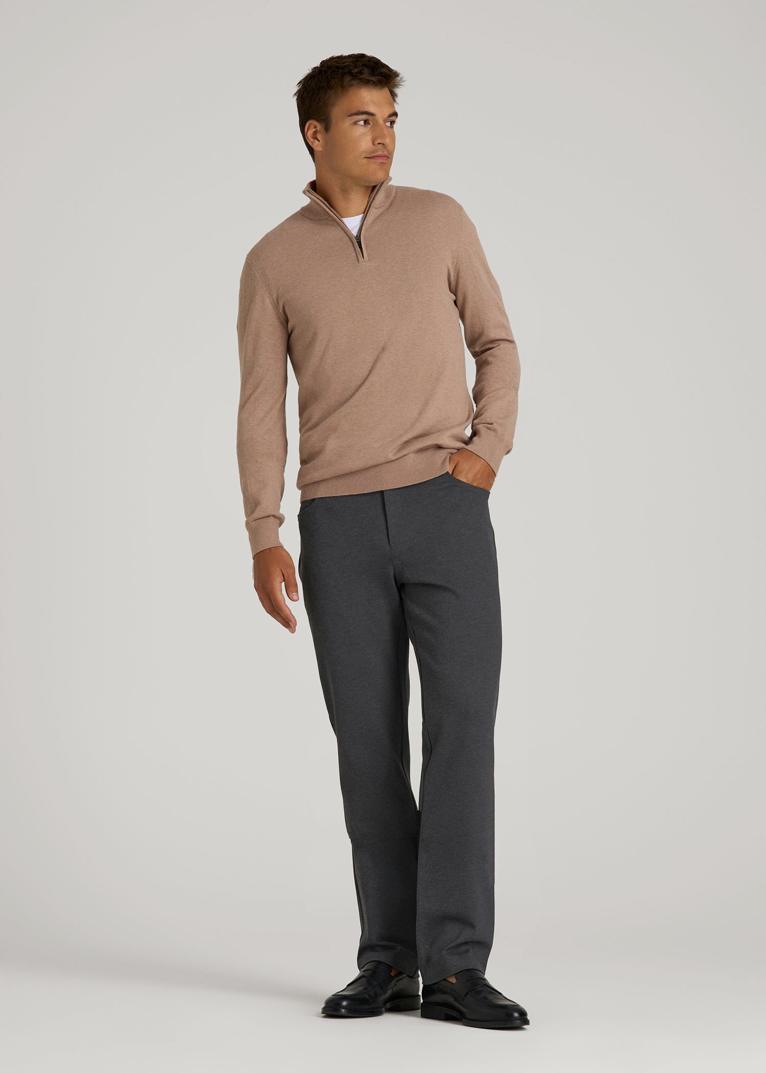 American Tall Men Soft Flex Ponte Pants for Tall Men in Dark Charcoal Heather