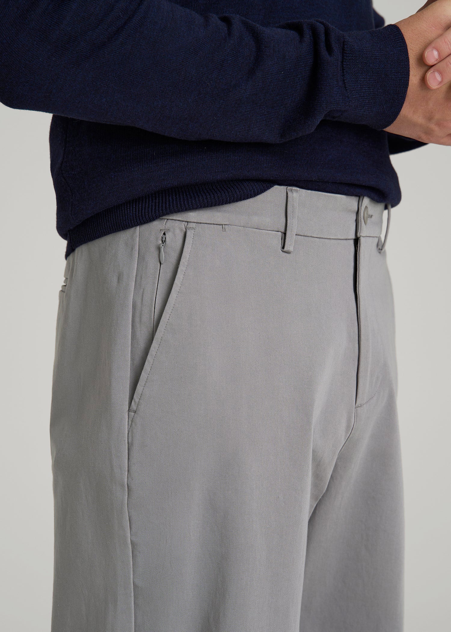 American Tall Men 4-Way Stretch Commuter Straight Chino Pants for Tall Men in Pebble Grey
