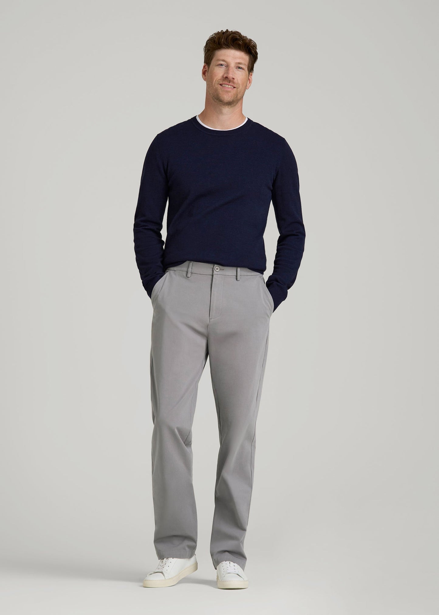 American Tall Men 4-Way Stretch Commuter Straight Chino Pants for Tall Men in Pebble Grey