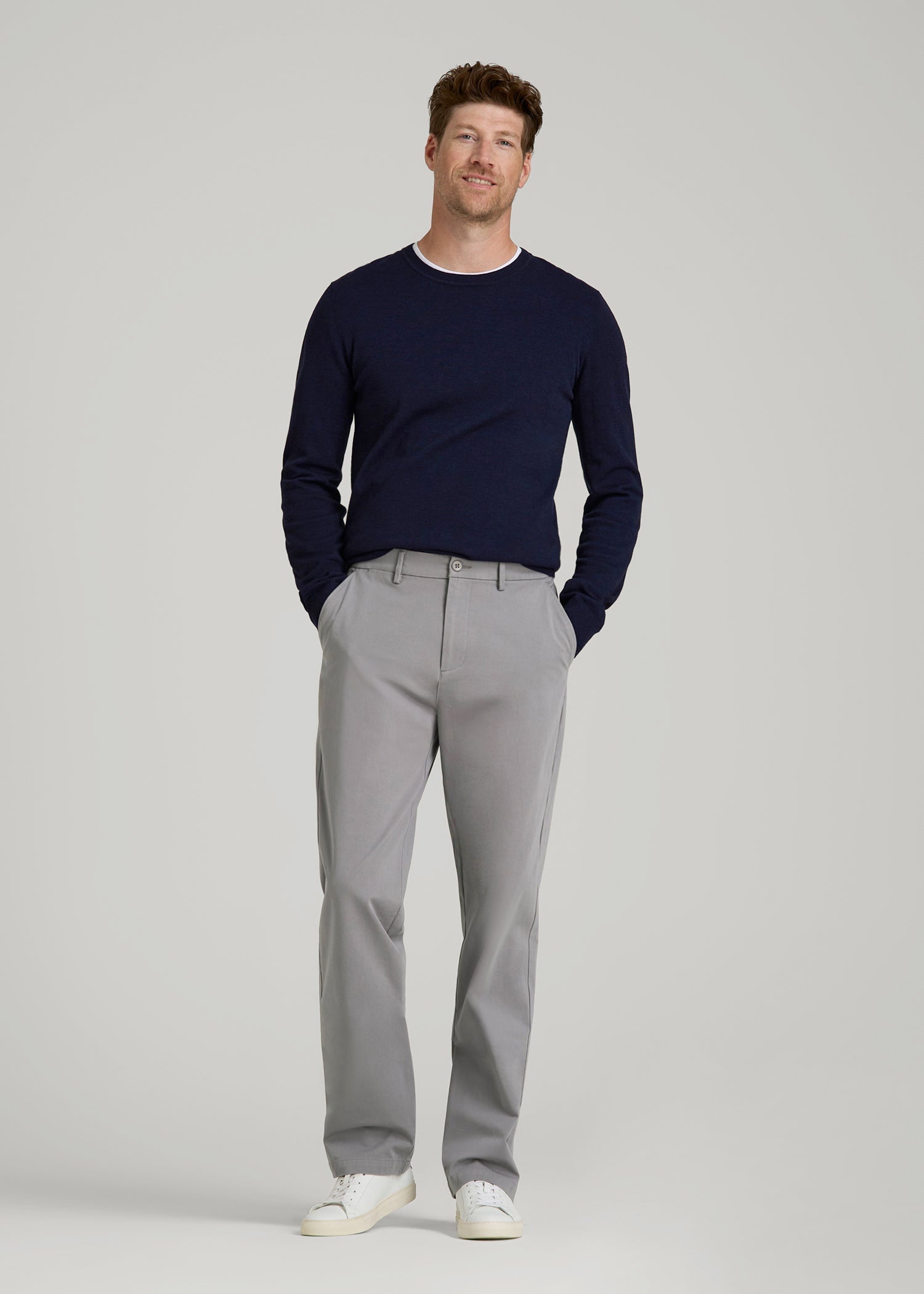 American Tall Men 4-Way Stretch Commuter Straight Chino Pants for Tall Men in Pebble Grey