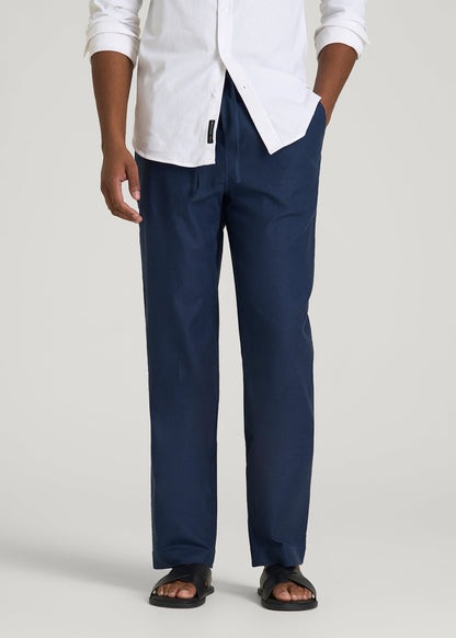 American Tall Men Stretch Cotton Linen Blend Pull-On Pants for Tall Men in Navy Blue