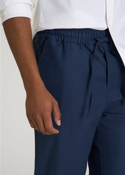 American Tall Men Stretch Cotton Linen Blend Pull-On Pants for Tall Men in Navy Blue