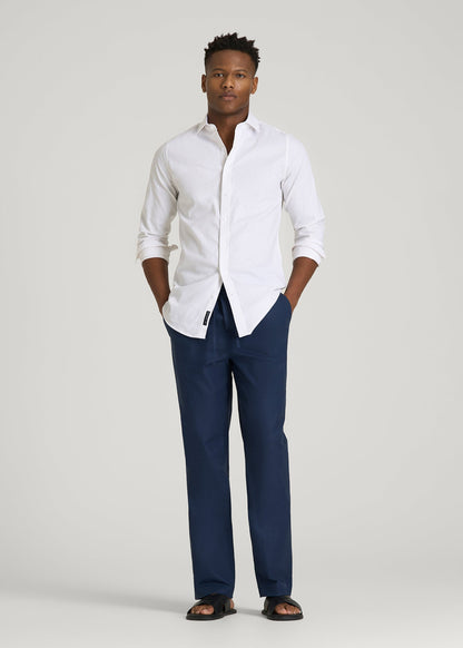 American Tall Men Stretch Cotton Linen Blend Pull-On Pants for Tall Men in Navy Blue
