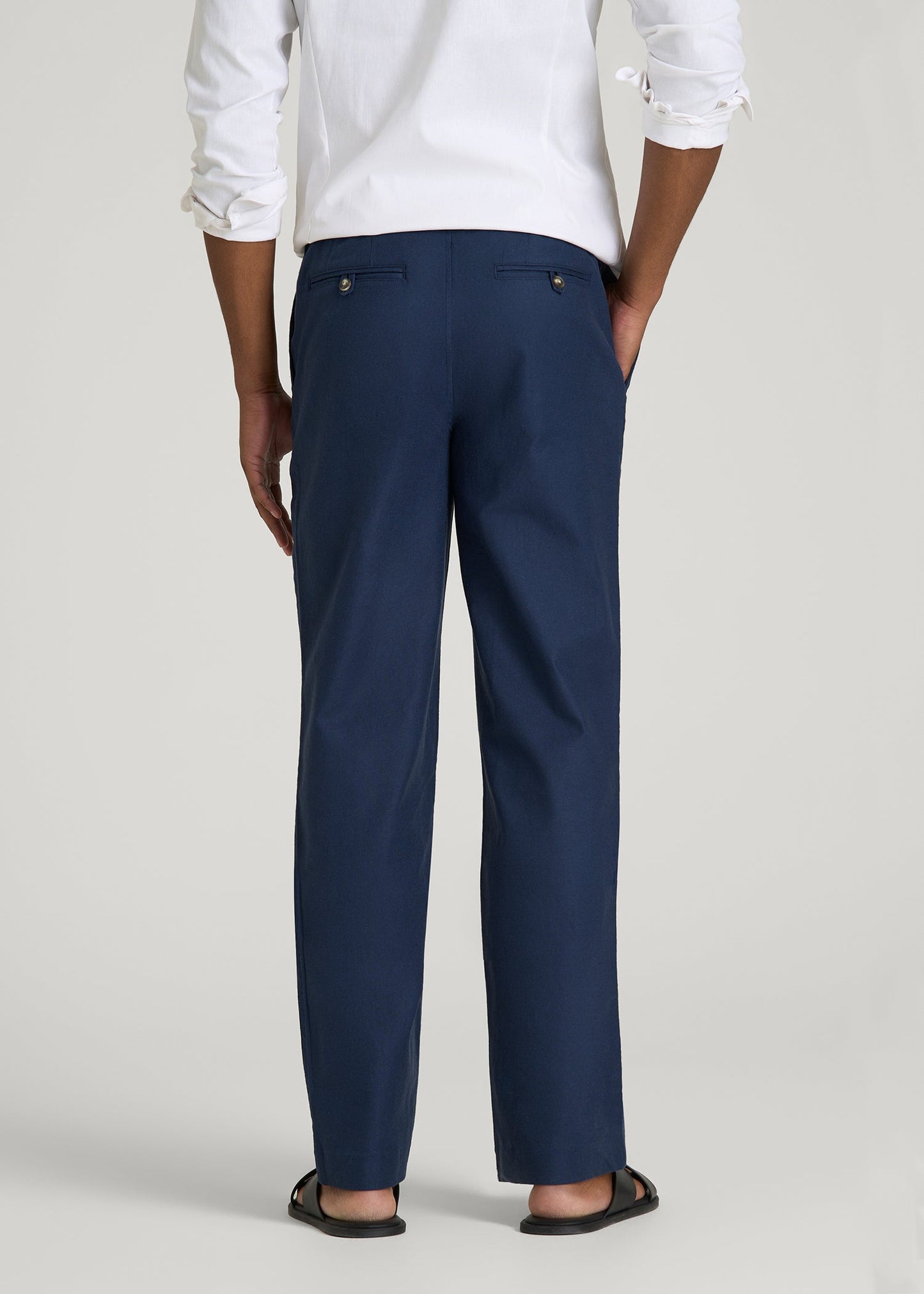 American Tall Men Stretch Cotton Linen Blend Pull-On Pants for Tall Men in Navy Blue