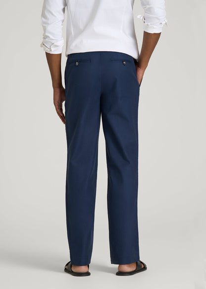 American Tall Men Stretch Cotton Linen Blend Pull-On Pants for Tall Men in Navy Blue