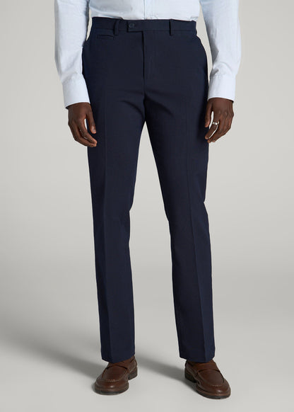 American Tall Men Textured Garment Washed Stretch Cotton Suit Pants for Tall Men in Evening Blue
