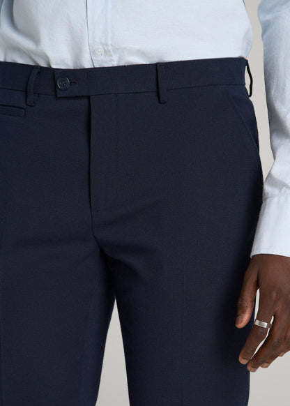 American Tall Men Textured Garment Washed Stretch Cotton Suit Pants for Tall Men in Evening Blue