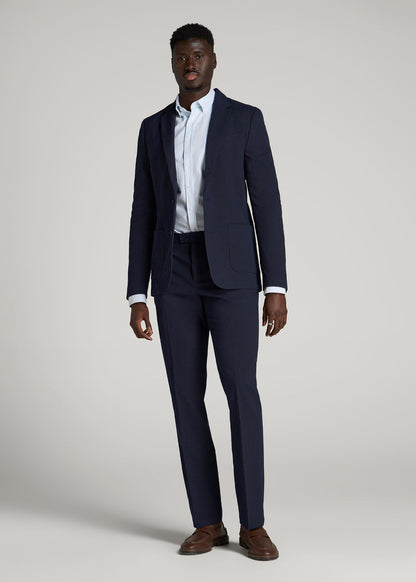 American Tall Men Textured Garment Washed Stretch Cotton Suit Pants for Tall Men in Evening Blue