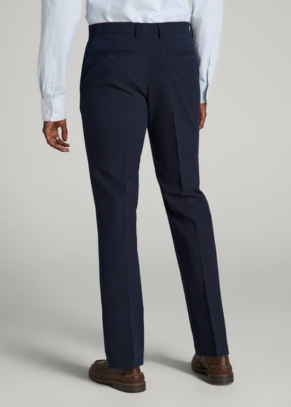 American Tall Men Textured Garment Washed Stretch Cotton Suit Pants for Tall Men in Evening Blue