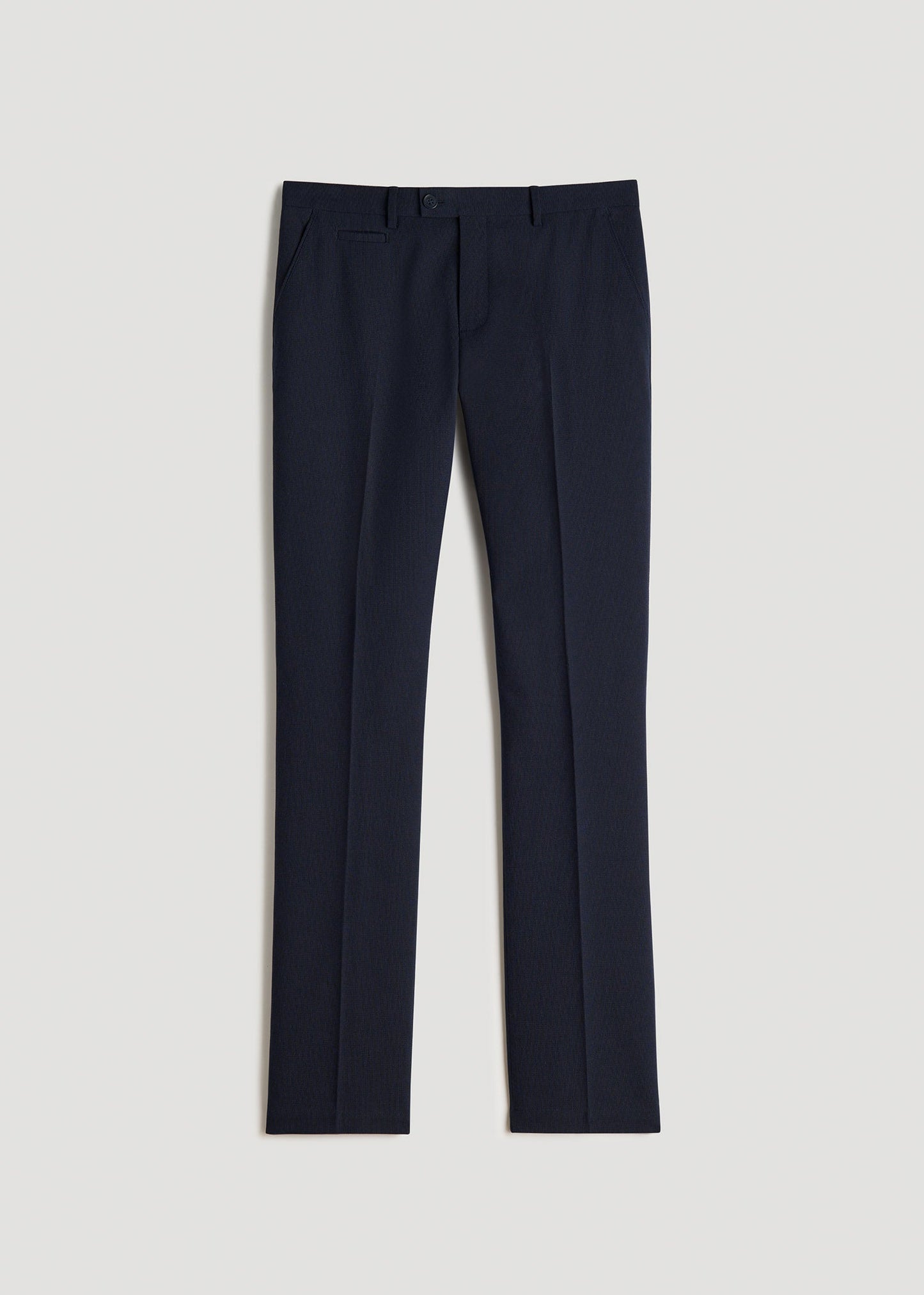 American Tall Men Textured Garment Washed Stretch Cotton Suit Pants for Tall Men in Evening Blue
