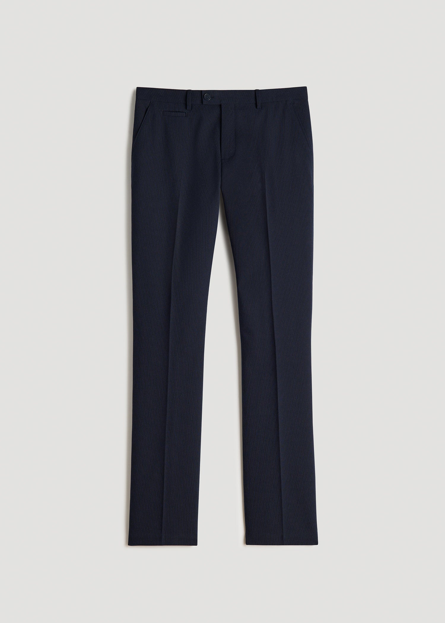 American Tall Men Textured Garment Washed Stretch Cotton Suit Pants for Tall Men in Evening Blue