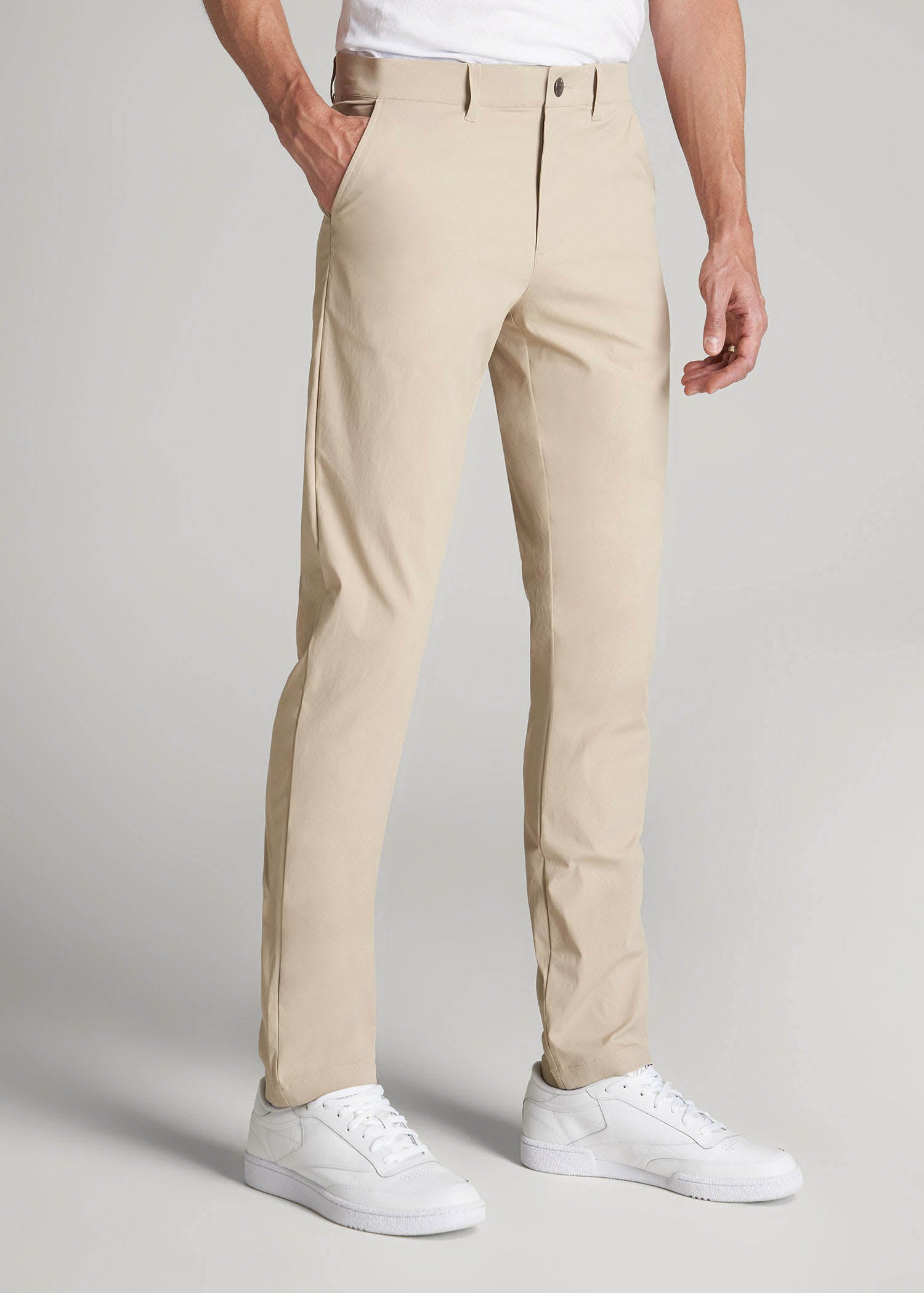 American Tall Men TAPERED FIT Traveler Chino Pants for Tall Men in Light Khaki