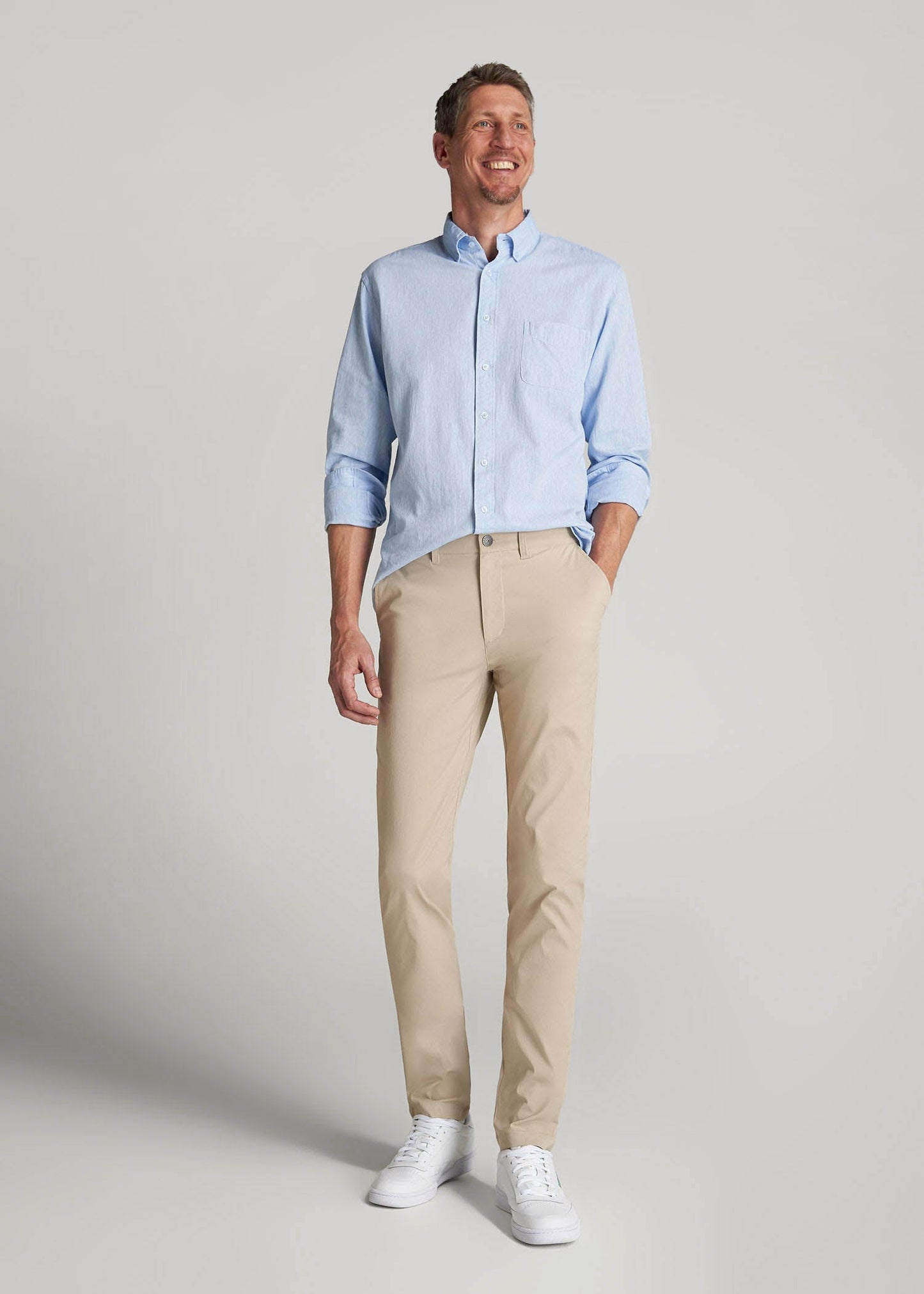 American Tall Men TAPERED FIT Traveler Chino Pants for Tall Men in Light Khaki