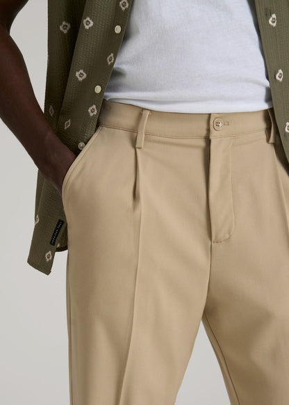 American Tall Men Relaxed Pleated Trousers for Tall Men in Light Khaki