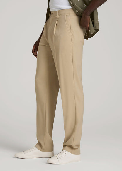 American Tall Men Relaxed Pleated Trousers for Tall Men in Light Khaki