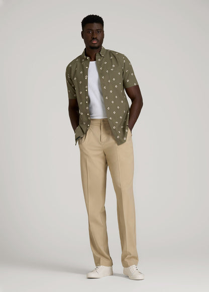 American Tall Men Relaxed Pleated Trousers for Tall Men in Light Khaki