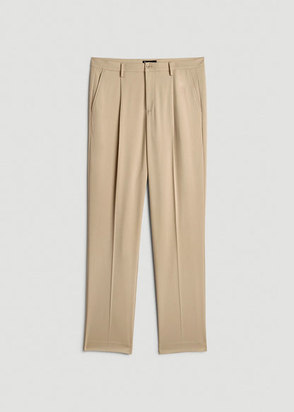 American Tall Men Relaxed Pleated Trousers for Tall Men in Light Khaki