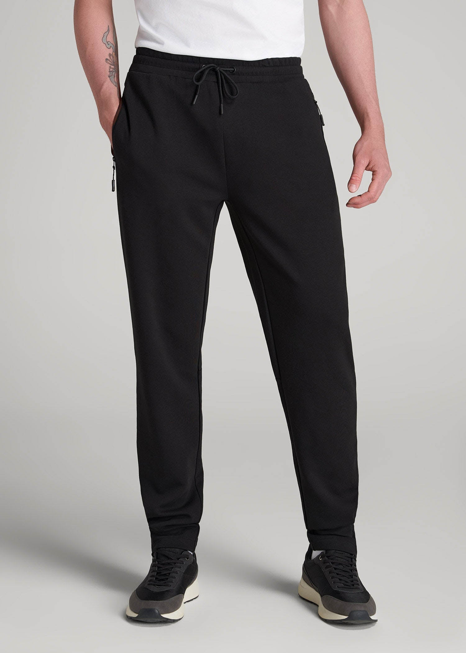 American Tall Men Tech-Knit Zip Joggers for Tall Men in Black