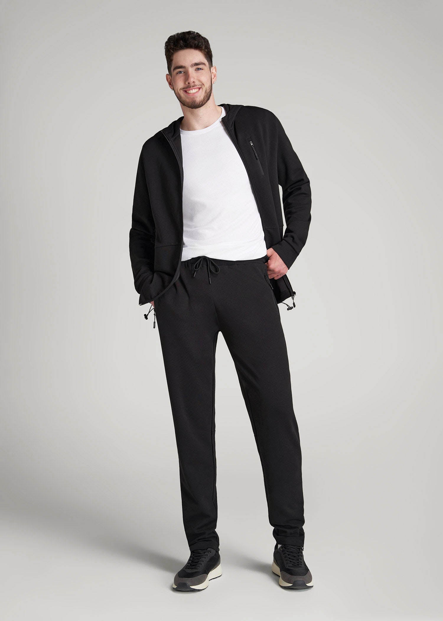 American Tall Men Tech-Knit Zip Joggers for Tall Men in Black