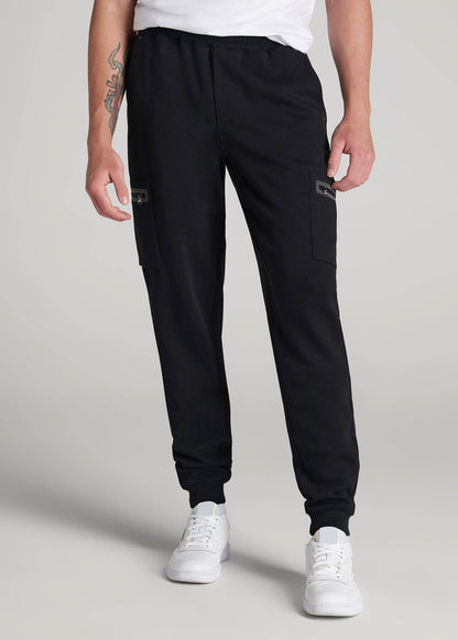 American Tall Men Tech Motion Fleece Cargo Joggers for Tall Men in Black