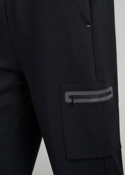 American Tall Men Tech Motion Fleece Cargo Joggers for Tall Men in Black