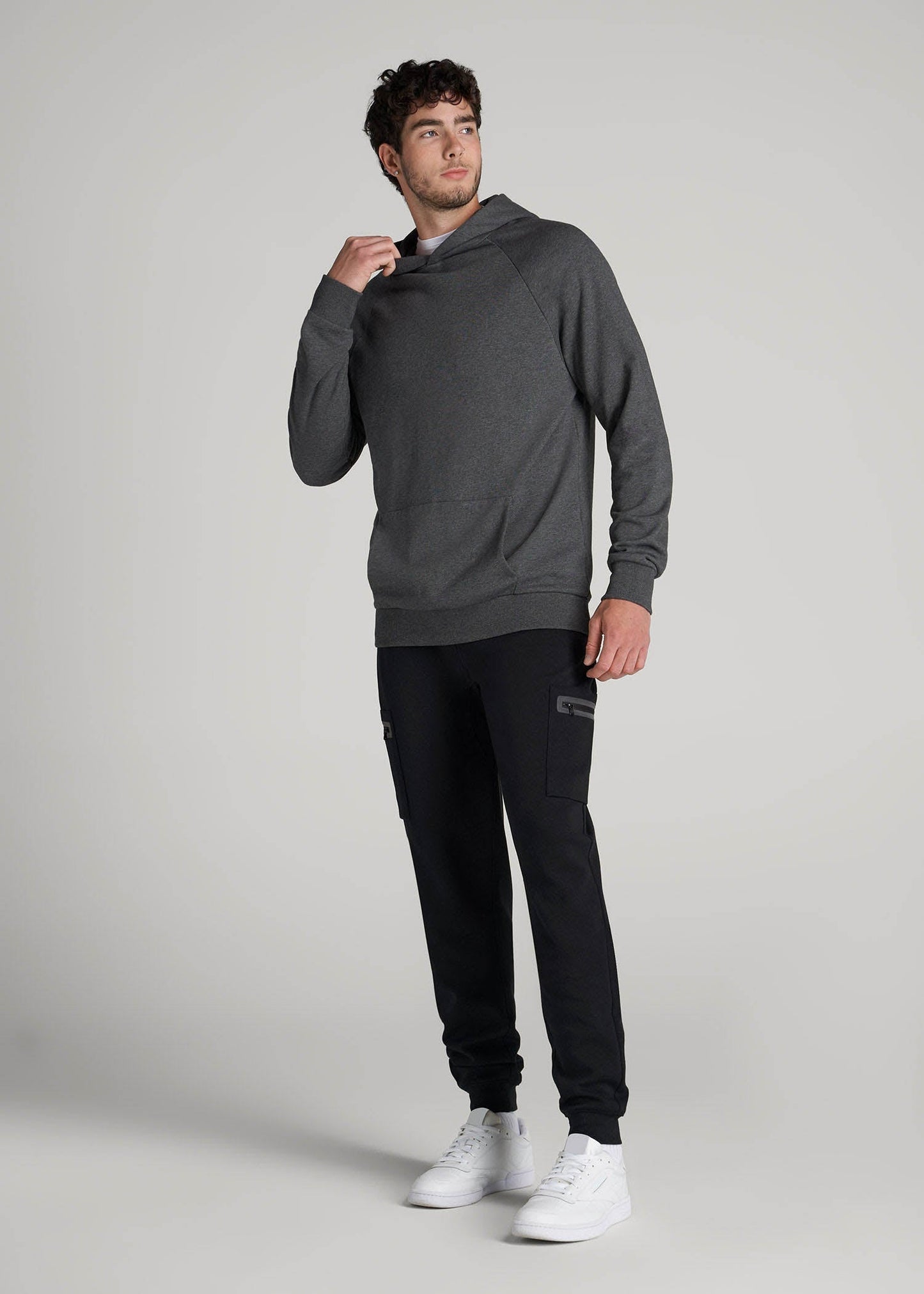 American Tall Men Tech Motion Fleece Cargo Joggers for Tall Men in Black
