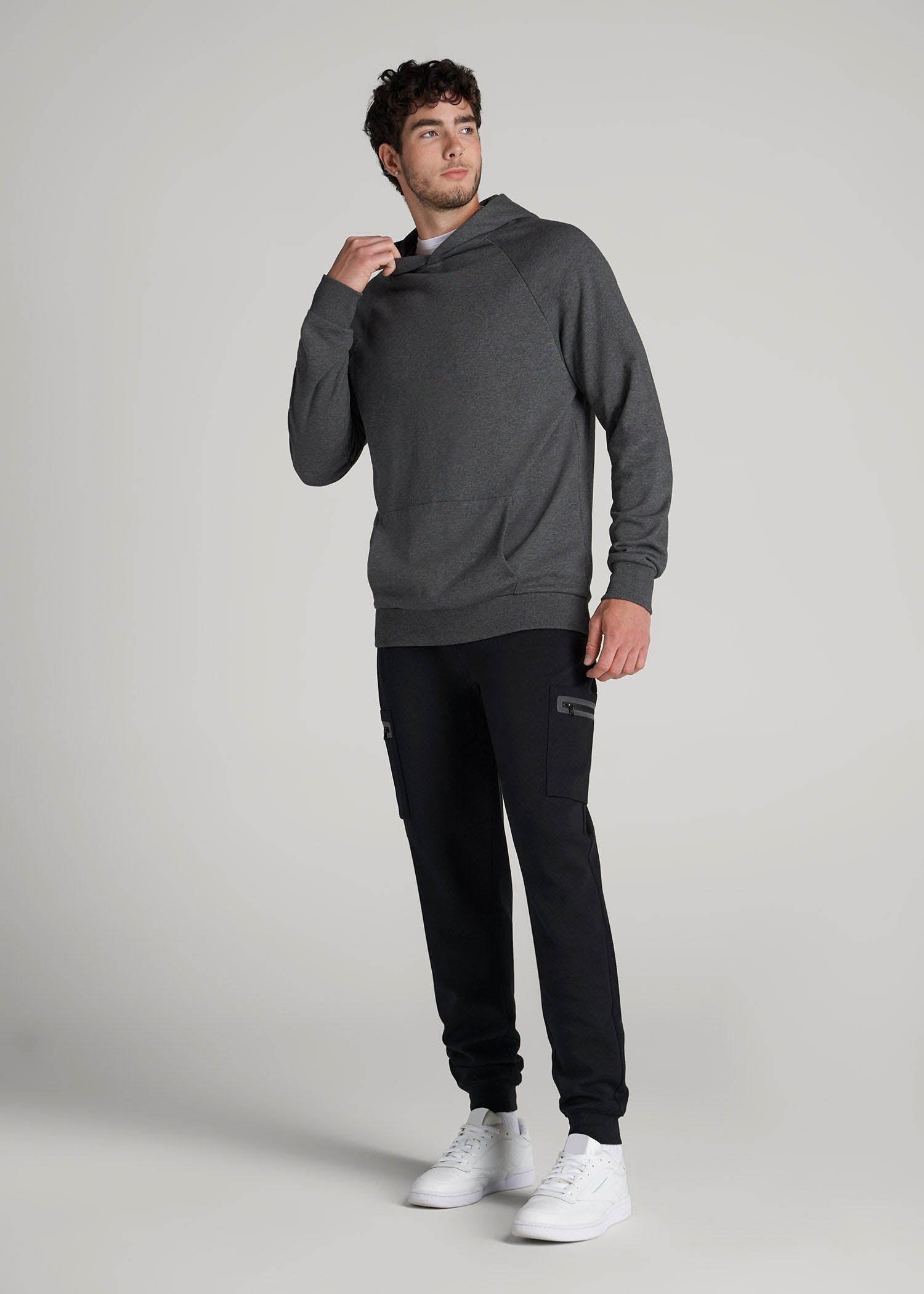 American Tall Men Tech Motion Fleece Cargo Joggers for Tall Men in Black