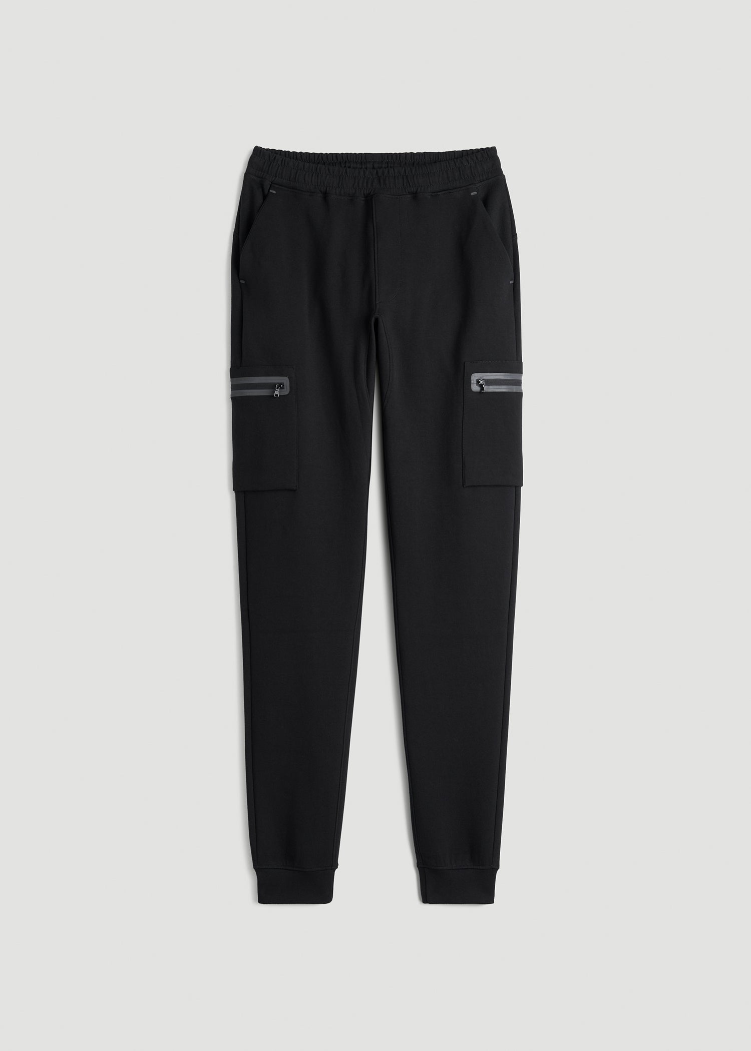 American Tall Men Tech Motion Fleece Cargo Joggers for Tall Men in Black
