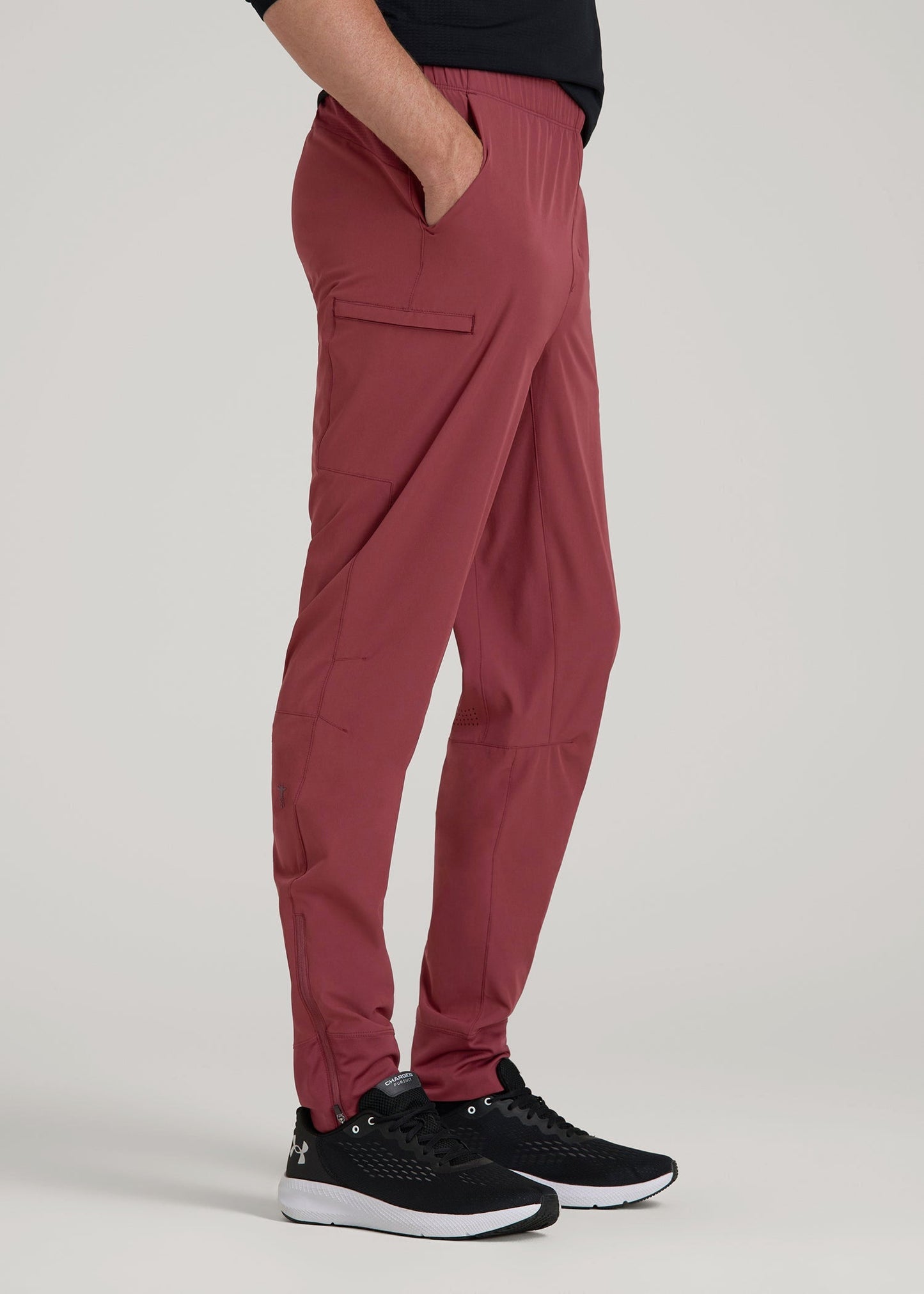 American Tall Men Featherweight Perforated Training Joggers for Tall Men in Oxblood Red