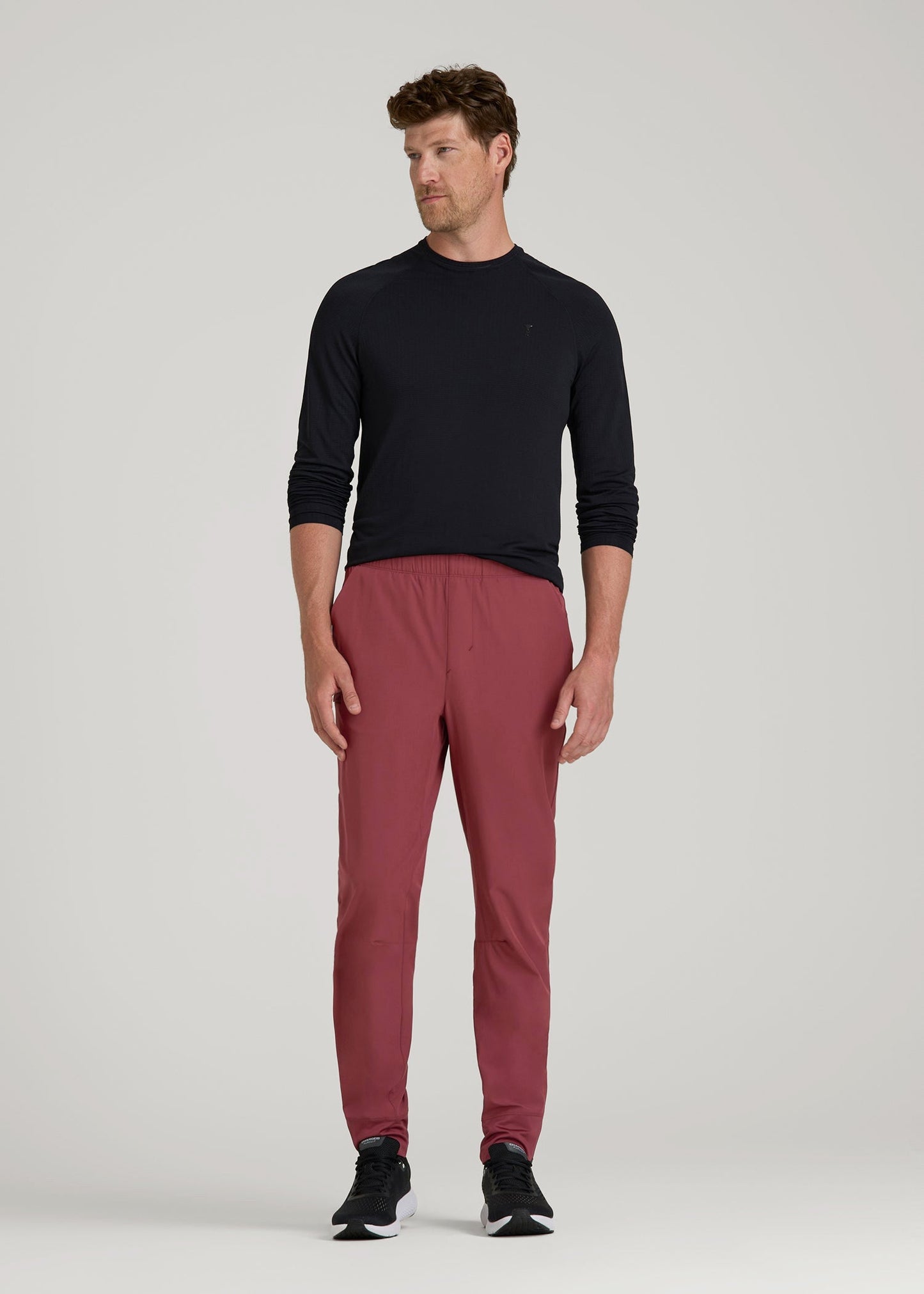 American Tall Men Featherweight Perforated Training Joggers for Tall Men in Oxblood Red