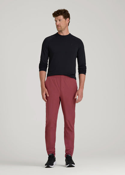 American Tall Men Featherweight Perforated Training Joggers for Tall Men in Oxblood Red